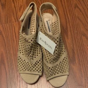 Kim Rogers Beige Perforated Peep Toe Sandals